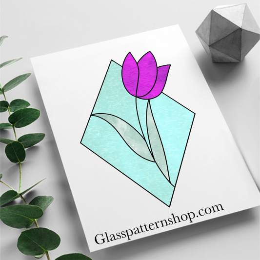 Flower diamond suncatcher stained glass printable pattern – digital download in PNG, PDF, JPEG, SVG formats. Floral design inside a diamond frame.