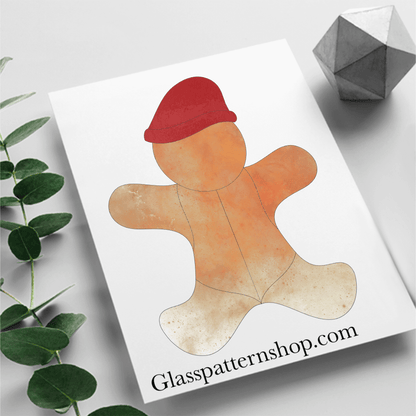 Digital stained glass pattern featuring a classic gingerbread man, perfect for holiday and Christmas designs.