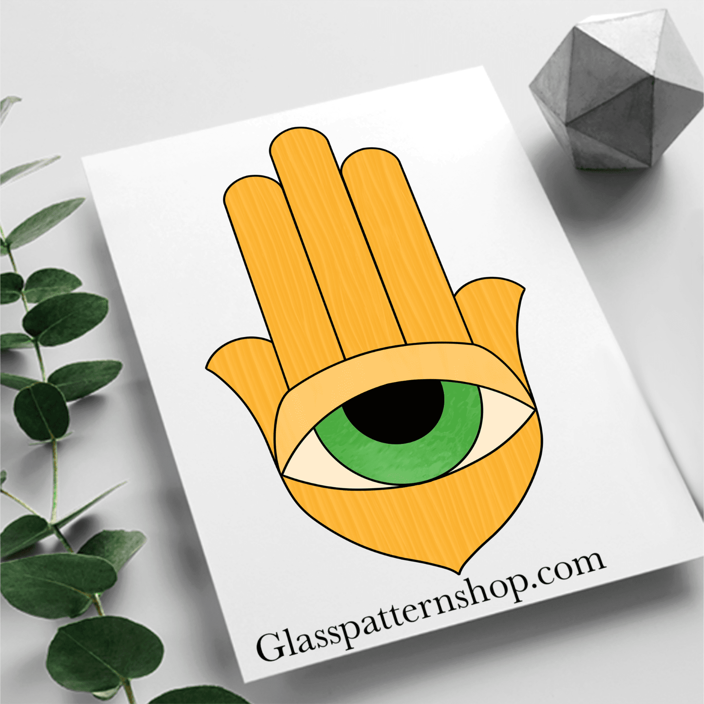 Hamsa Hand stained glass pattern – printable digital design for spiritual stained glass projects