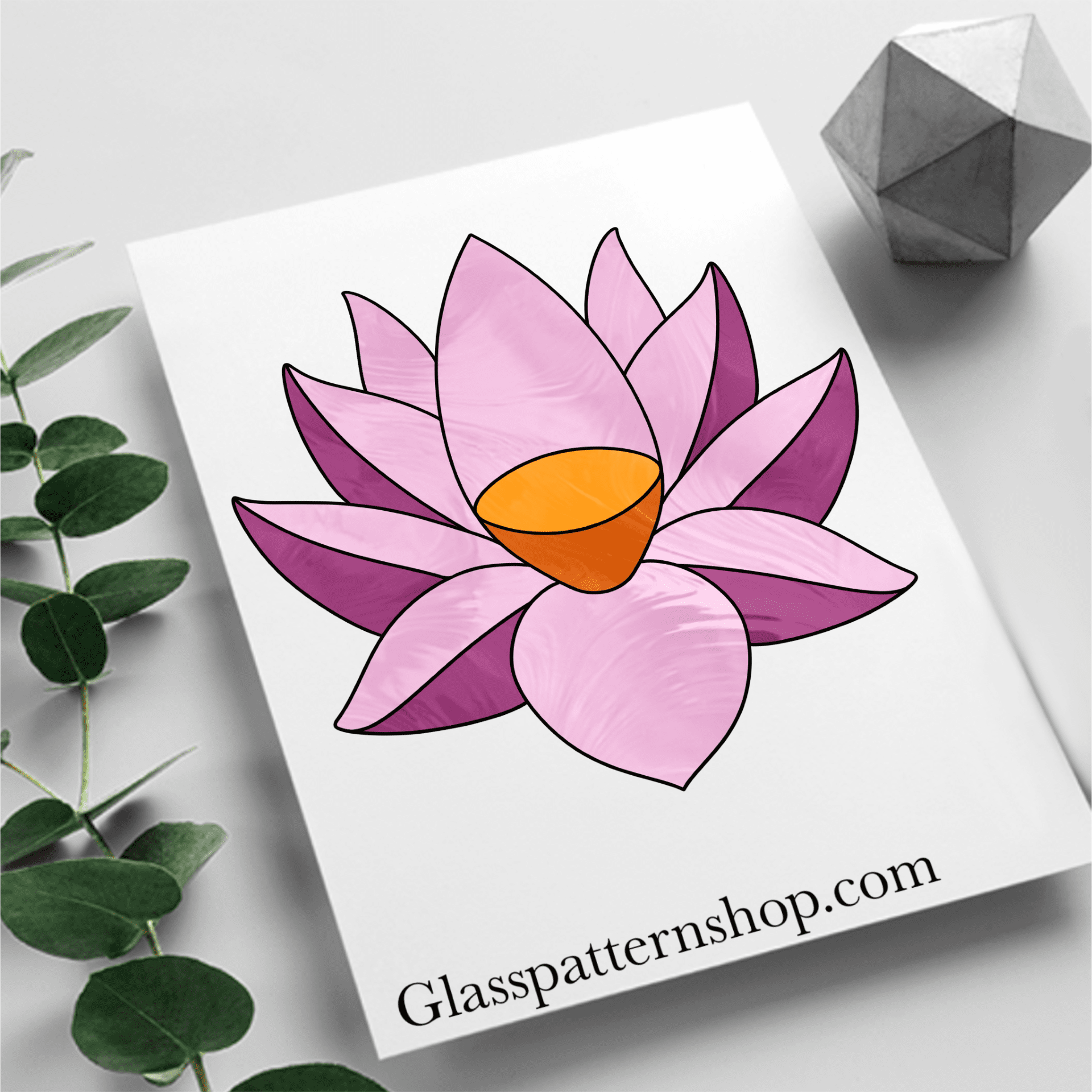 Lotus Flower stained glass pattern – printable digital design for floral stained glass projects