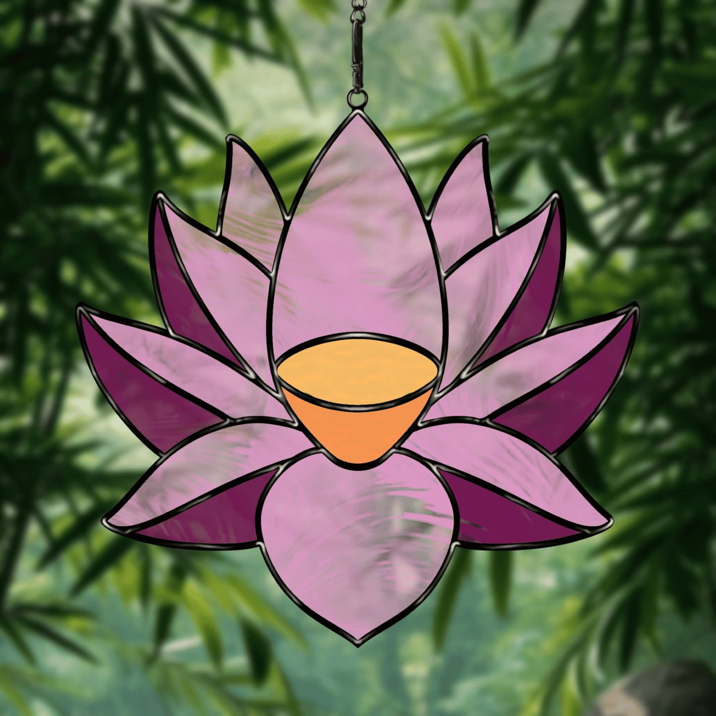 Lotus Flower stained glass pattern – printable digital design for floral stained glass projects