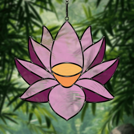 Lotus Flower stained glass pattern – printable digital design for floral stained glass projects
