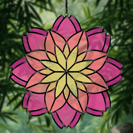 Mandala stained glass pattern, printable digital download, circular geometric design.