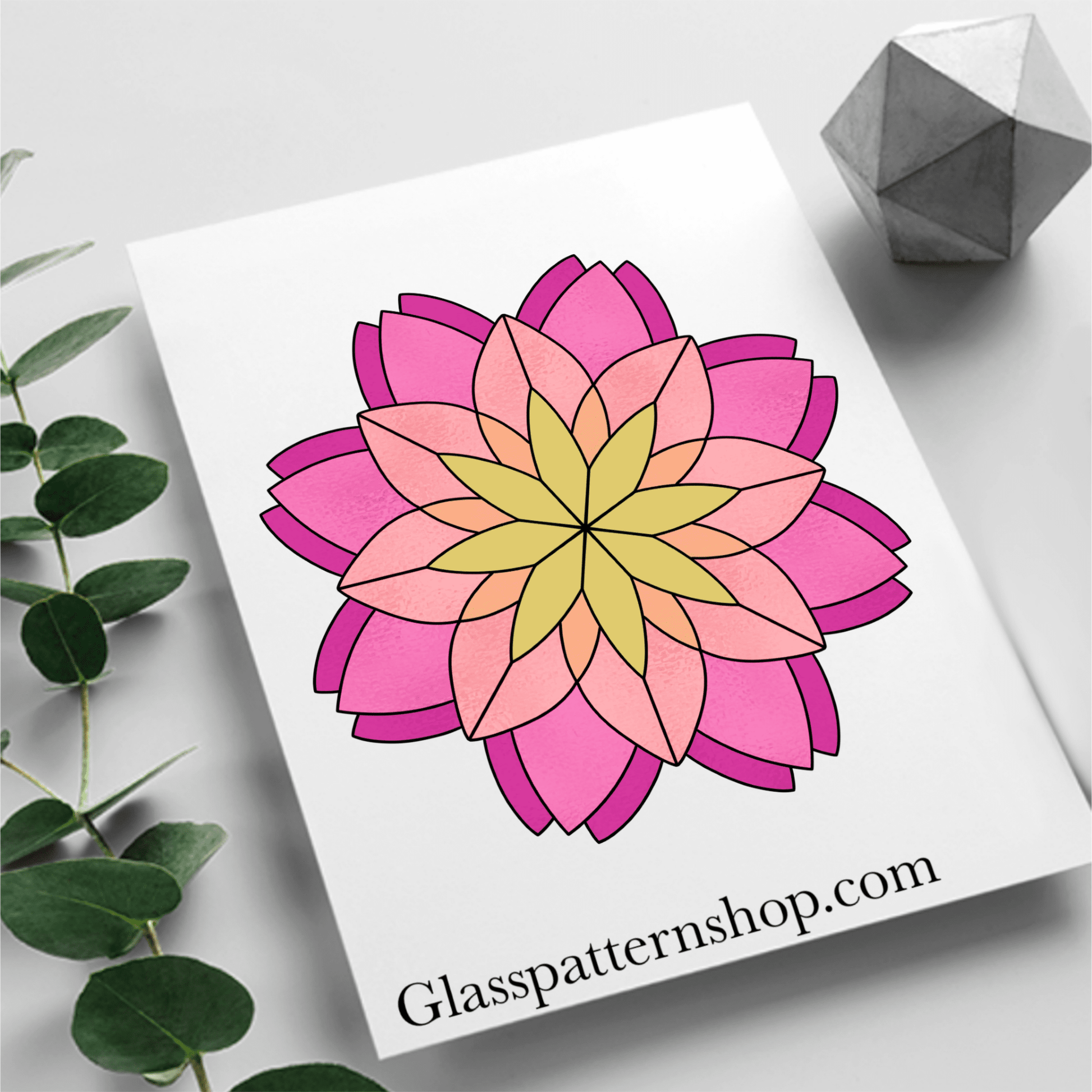 Mandala stained glass pattern, printable digital download, circular geometric design.