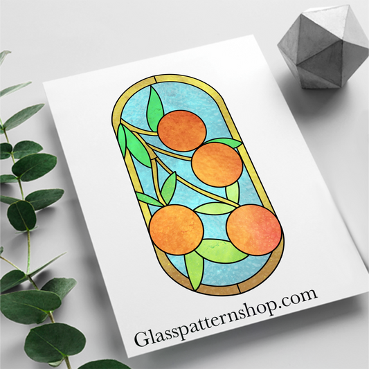 Oranges suncatcher stained glass printable pattern – digital download in PNG, PDF, JPEG, SVG formats. Bright and colorful fruit design.