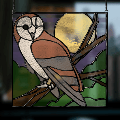 Owl on a Branch Stained Glass Pattern - Digital download for shadow box frame projects. Fully resizable owl and branch design for unique stained glass creations.