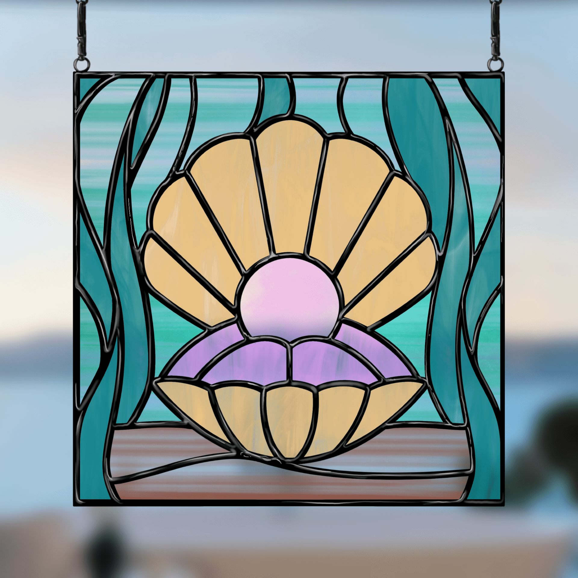 Oyster in the Sea Stained Glass Pattern | Digital Download for Shadow Box Frame Projects