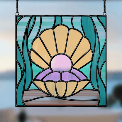 Oyster in the Sea Stained Glass Pattern | Digital Download for Shadow Box Frame Projects
