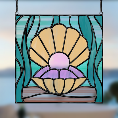 Oyster in the Sea Stained Glass Pattern | Digital Download for Shadow Box Frame Projects