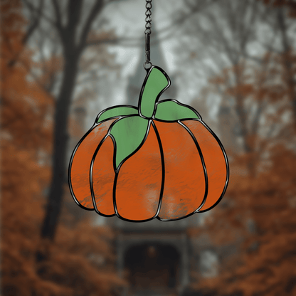 Pumpkin stained glass pattern, printable digital download, autumn Halloween design.