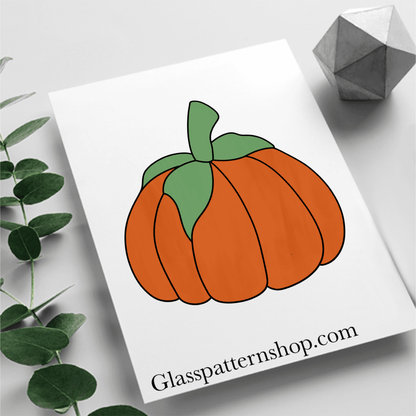 Pumpkin stained glass pattern, printable digital download, autumn Halloween design.