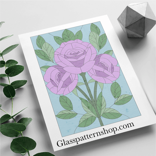 Roses stained glass printable pattern – digital download in PNG, PDF, JPEG, SVG formats. An intricate design showcasing beautiful rose blooms.