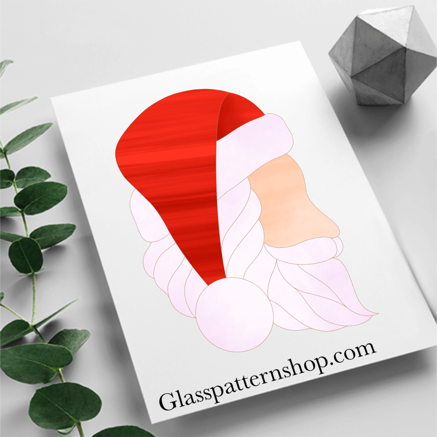 Digital stained glass pattern featuring a side profile of Santa's head, perfect for Christmas and holiday-themed designs.