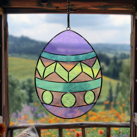 Easter Egg Stained Glass Pattern – A digital stained glass outline of a decorated Easter egg, perfect for seasonal crafting.