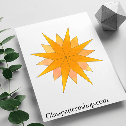 Digital stained glass pattern featuring a multi-pointed star design, ideal for celestial or holiday-themed decorations