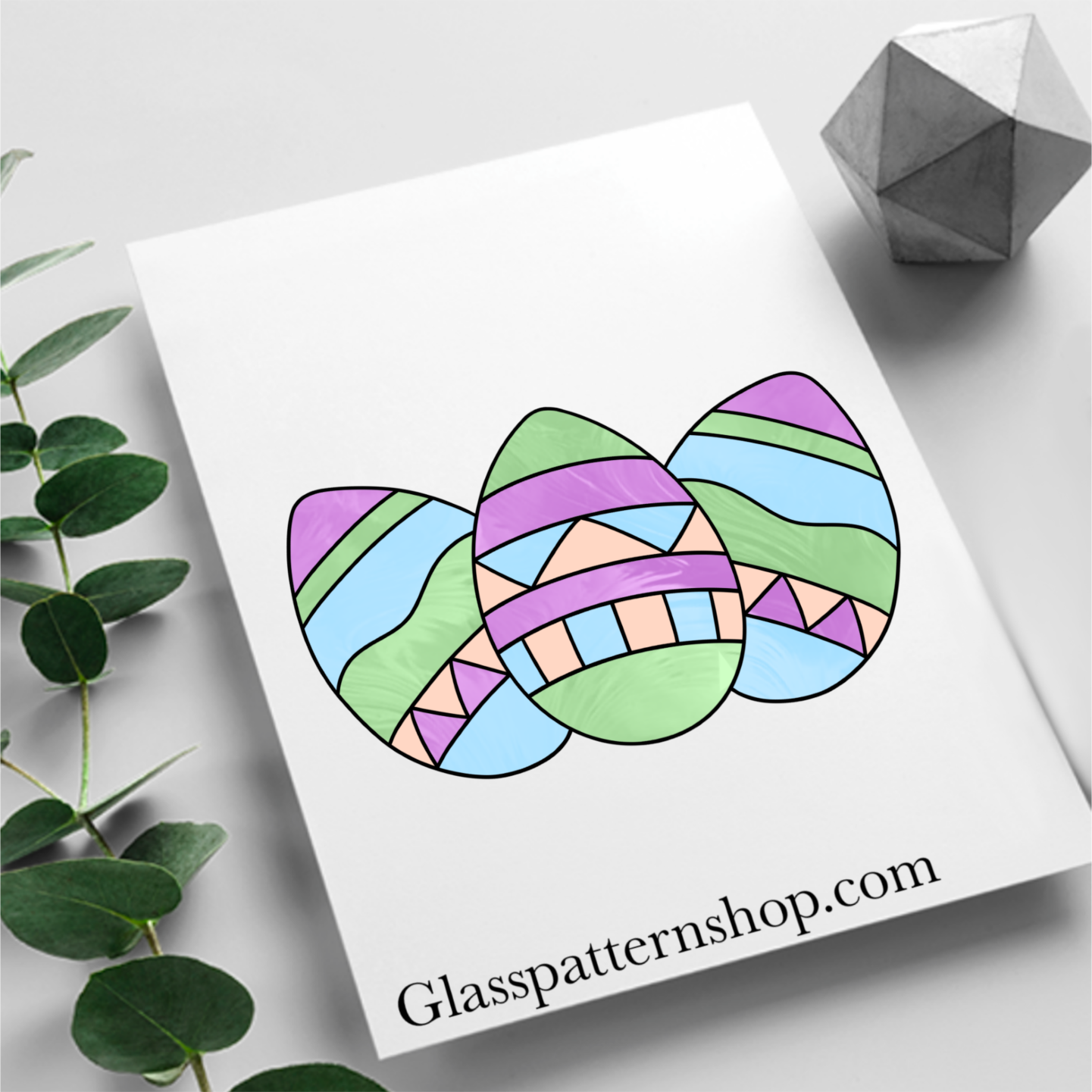 Decorative Easter Eggs Stained Glass Design – A trio of festive Easter egg patterns designed for stained glass projects.