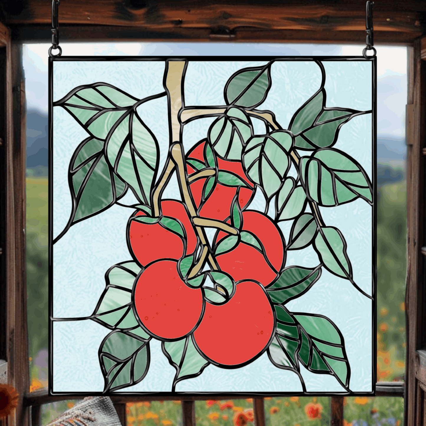 Tomatoes on a Branch Stained Glass Pattern | Printable Digital Tomatoes on a Branch Stained Glass Pattern | Printable Digital