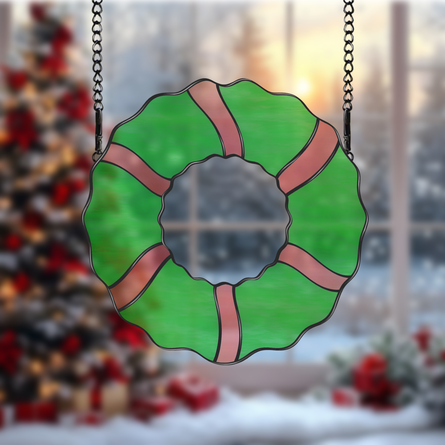 Christmas Wreath Stained Glass Pattern | Festive Digital Download for Holiday Crafting