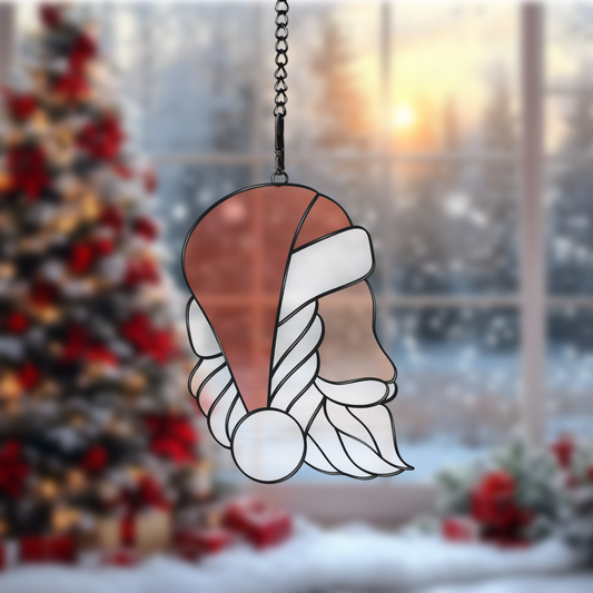 Santa Head Side Profile Stained Glass Pattern | Digital Download - Holiday Crafting