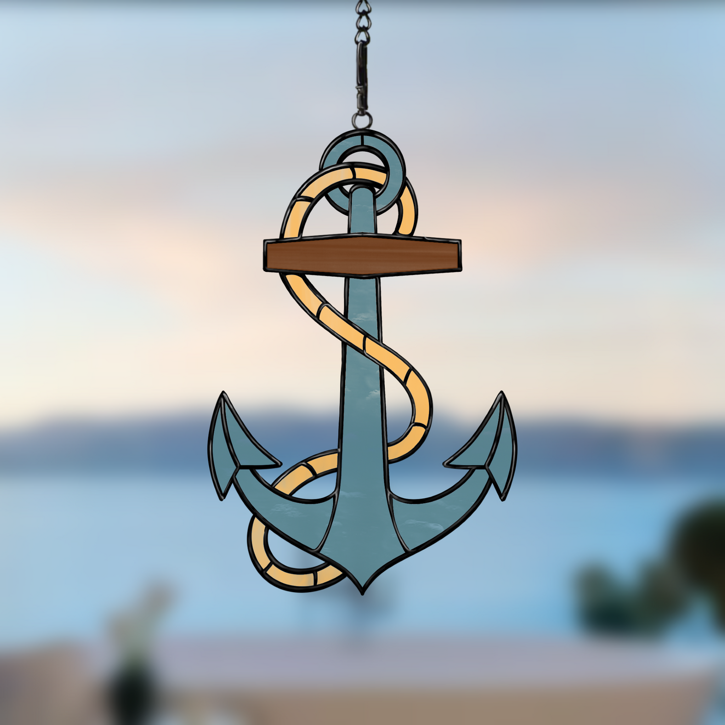 Anchor stained glass pattern, nautical design for printable digital projects, fully resizable and ideal for all skill levels.