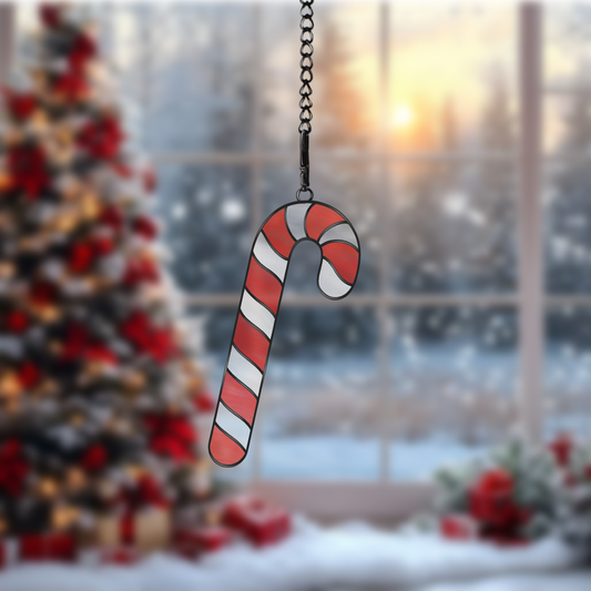 Digital stained glass pattern featuring a classic candy cane design, perfect for Christmas or holiday decorations