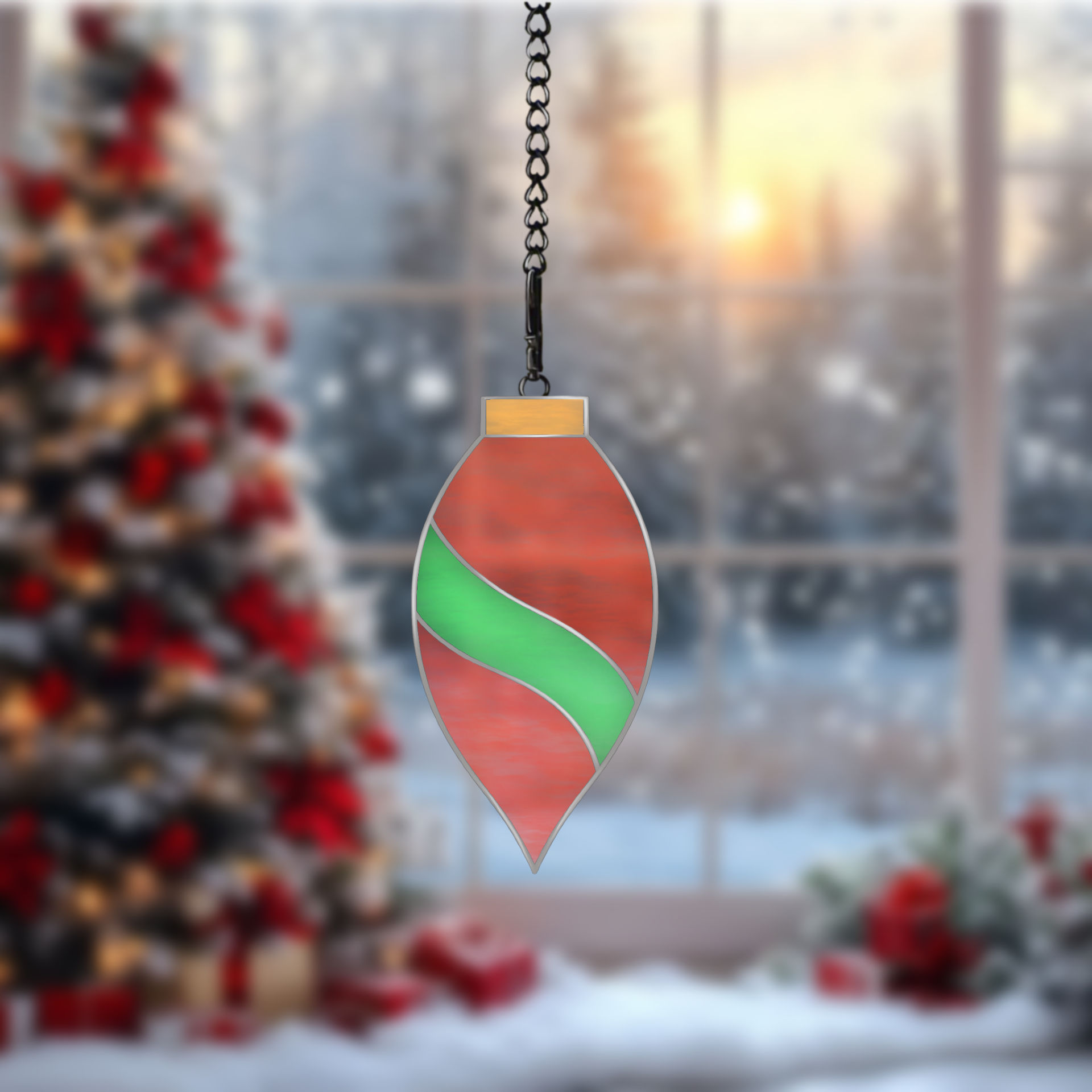 Digital stained glass pattern featuring a decorative Christmas bauble, ideal for holiday-themed designs