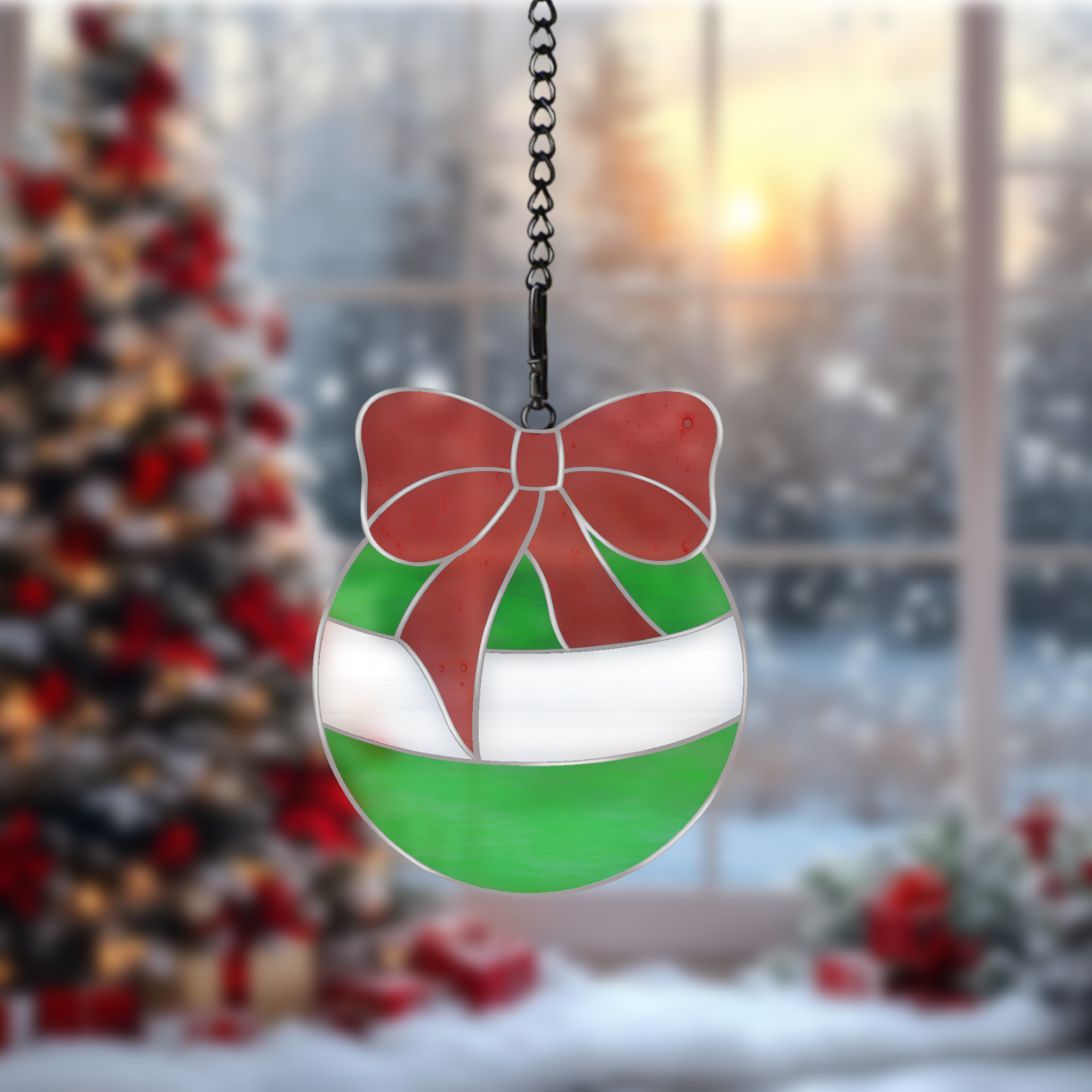 Digital stained glass pattern featuring a decorative Christmas bauble, ideal for holiday-themed designs