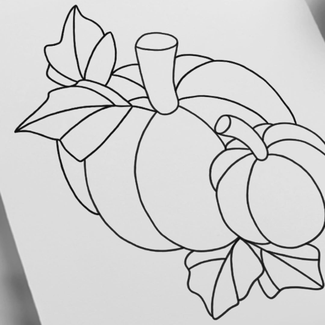 Two pumpkins stained glass pattern, printable digital download, autumn harvest design.