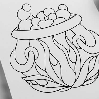 Cauldron stained glass pattern digital download – witchy Halloween glass art template