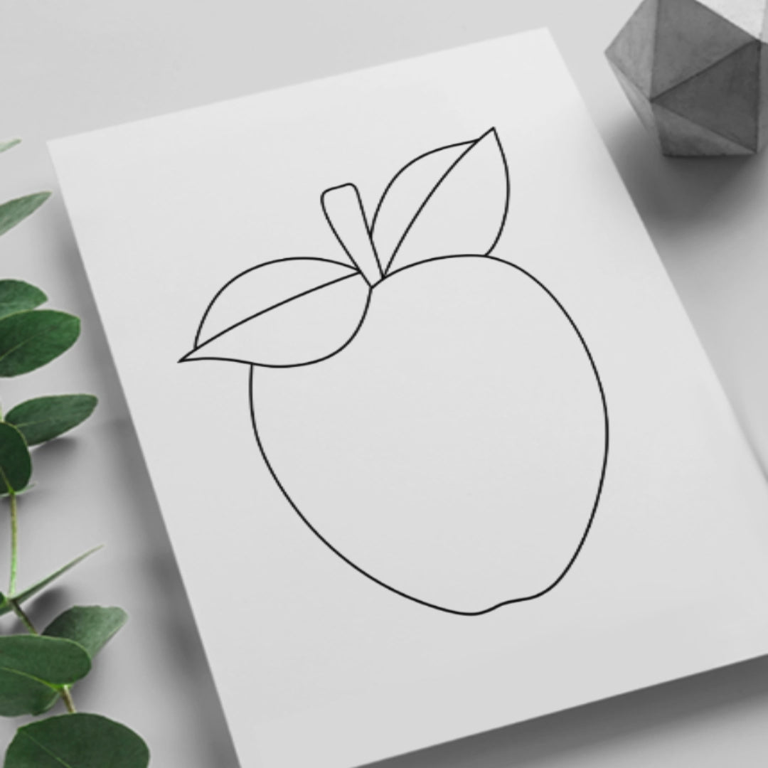 A printable apple stained glass pattern featuring a classic apple shape with a leaf, designed for easy customization with various glass colors and textures.