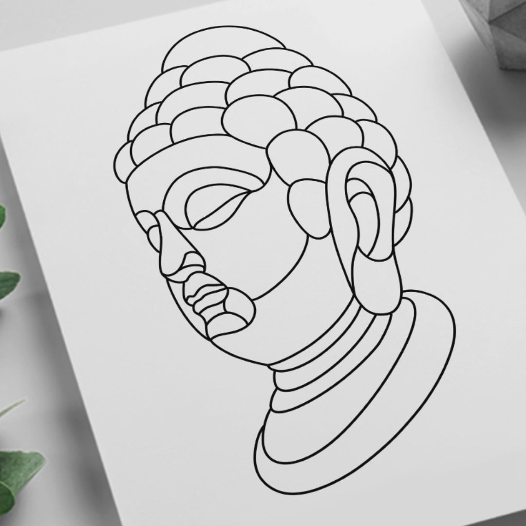 Buddha stained glass pattern, printable digital download, spiritual meditation design.