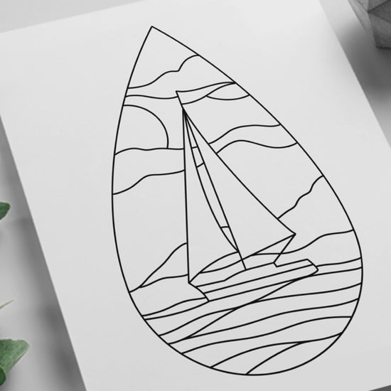 Ship in a teardrop stained glass suncatcher pattern, nautical design for digital download, resizable for all stained glass projects.