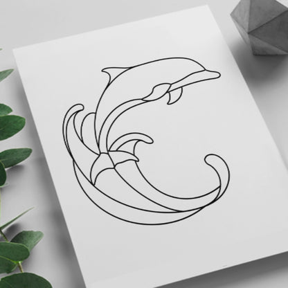 Dolphin on a Wave Stained Glass Pattern - Printable Digital Design