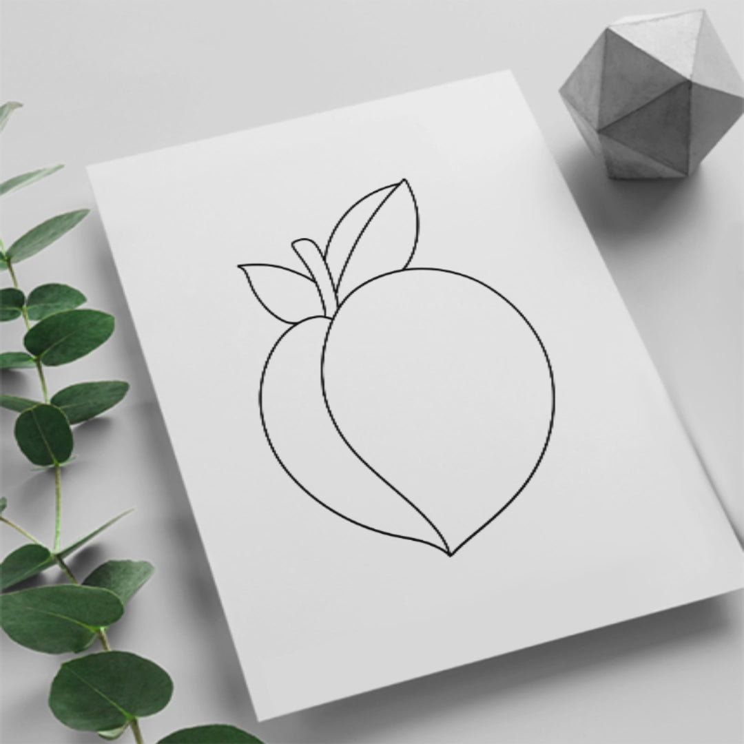 A stained glass pattern featuring a peach with detailed leaves, designed for vibrant and customisable stained glass projects.