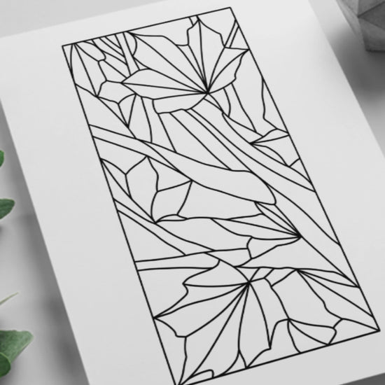 Maple leaves stained glass panel pattern – printable fall window design for digital crafting