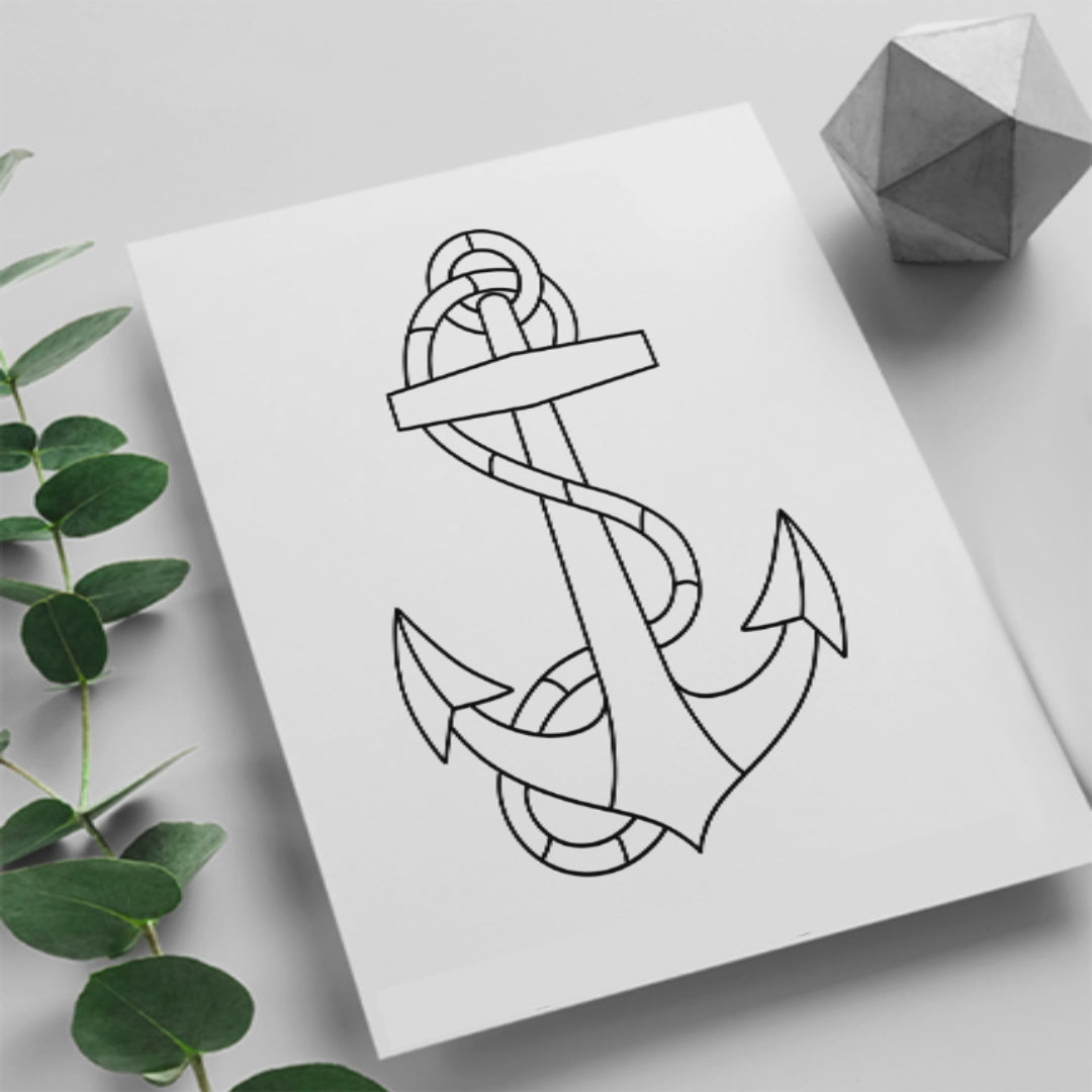 Anchor stained glass pattern, nautical design for printable digital projects, fully resizable and ideal for all skill levels.