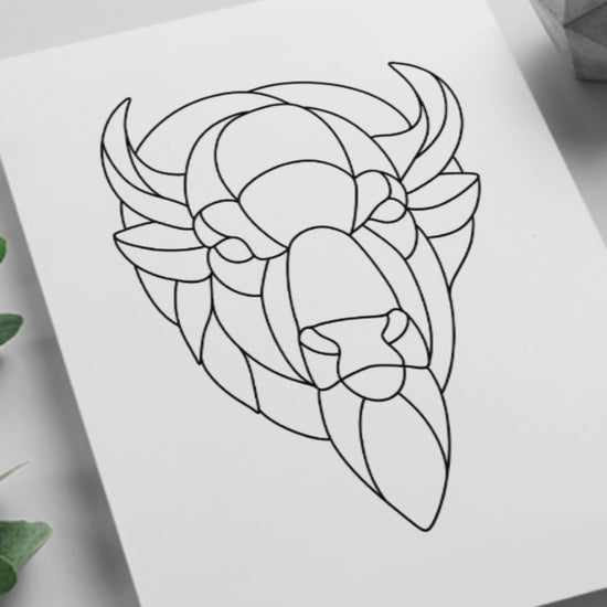 Buffalo stained glass pattern – bison suncatcher template – digital download for stained glass art in SVG, PDF, PNG.