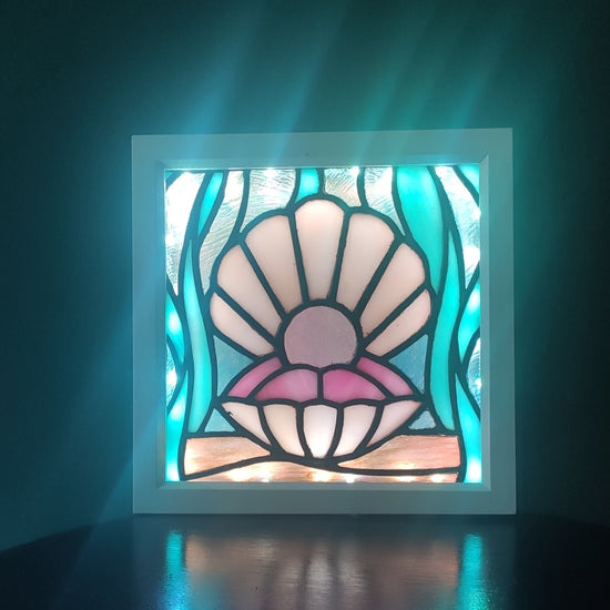 Oyster in the Seas stained glass pattern - Digital download for shadow box frame projects - Ocean themed design