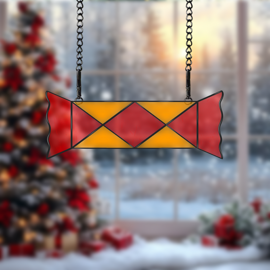 Digital stained glass pattern featuring a festive Christmas cracker, perfect for holiday decorations and designs