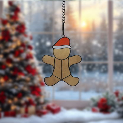 Digital stained glass pattern featuring a classic gingerbread man, perfect for holiday and Christmas designs.