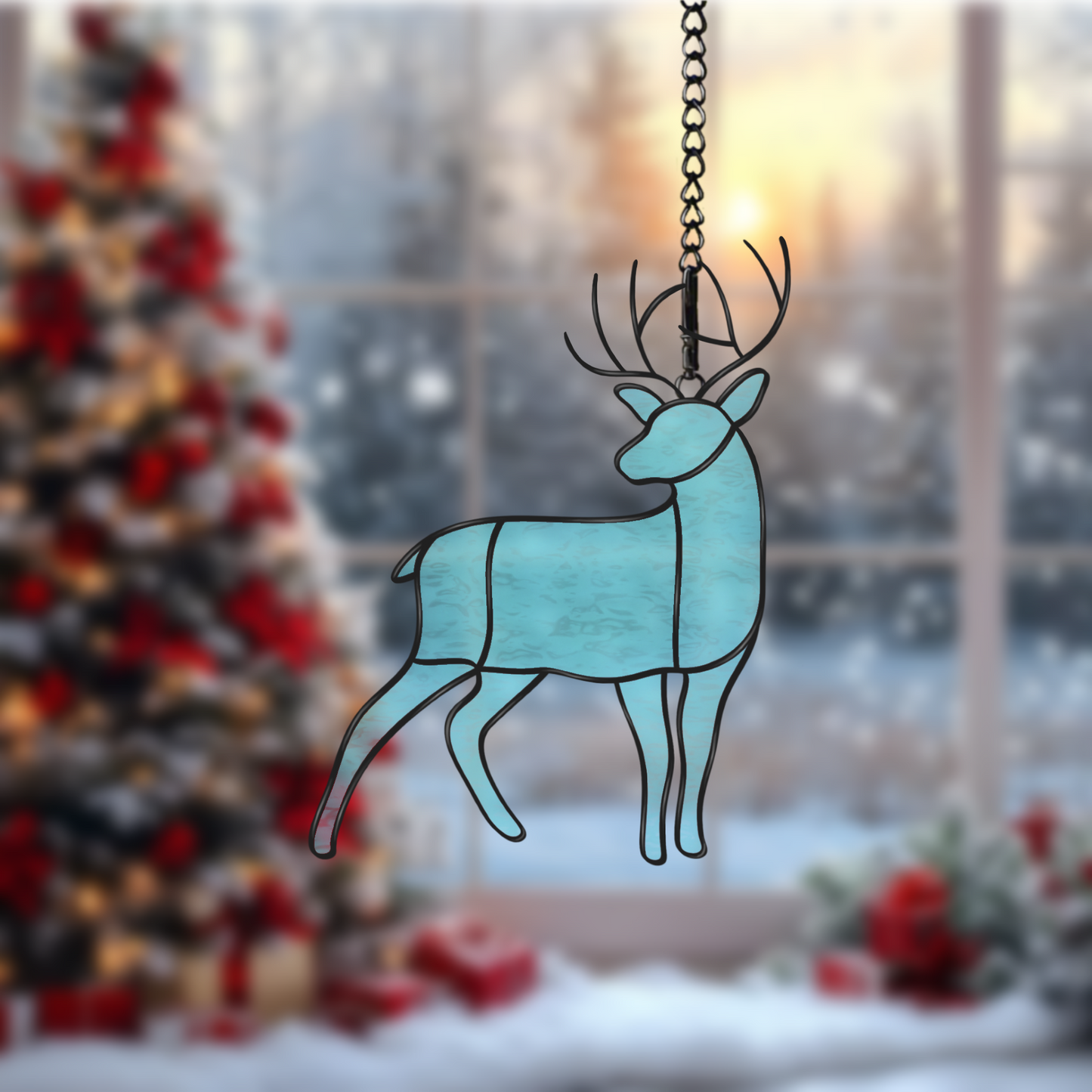 Digital stained glass pattern featuring a full reindeer, perfect for festive Christmas and holiday-themed designs.