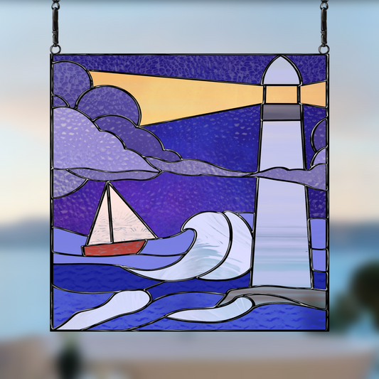 Lighthouse stained glass pattern – coastal design