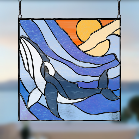 Whale within the Waves stained glass pattern – ocean design