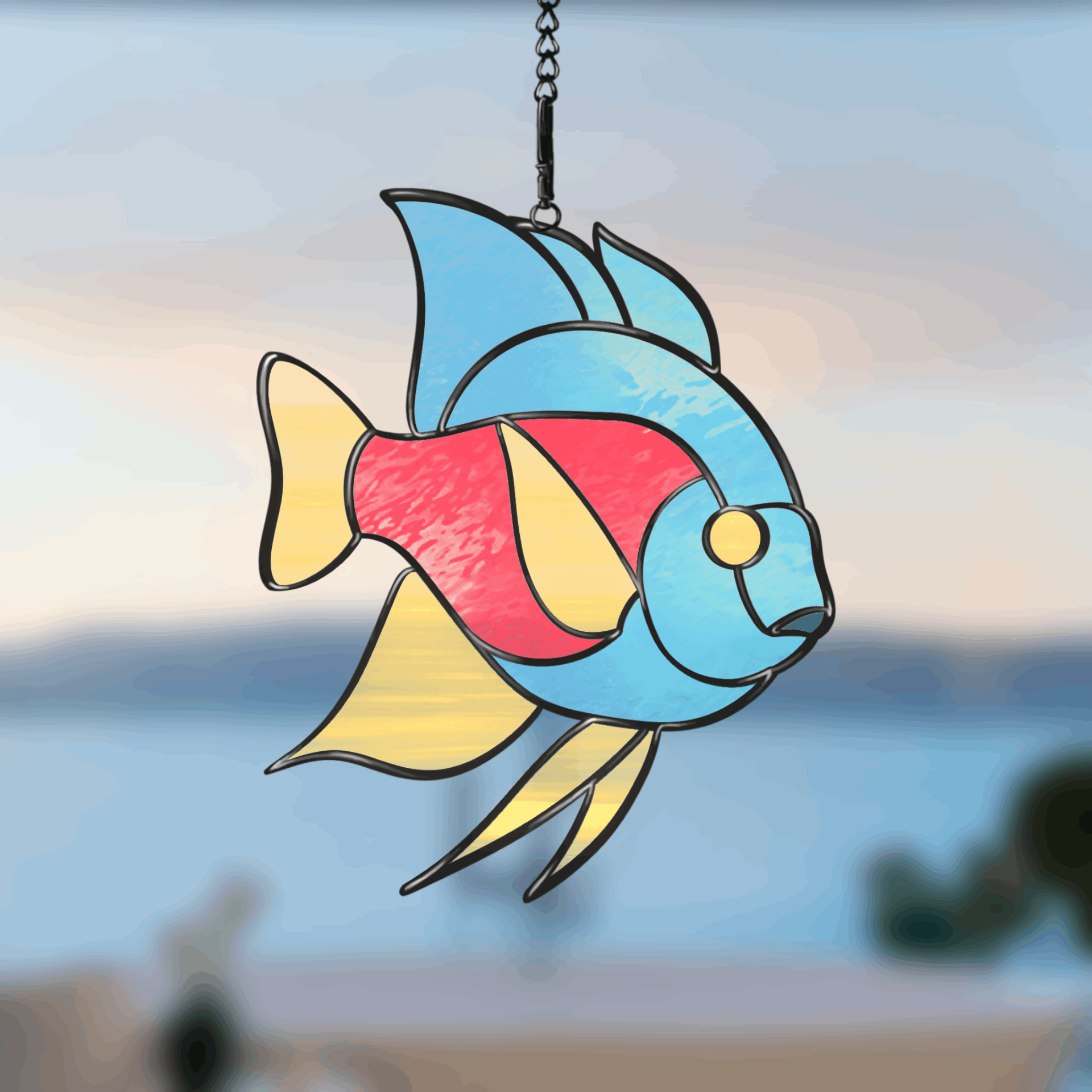 Tropical Fish Stained Glass Pattern - Printable Digital Design